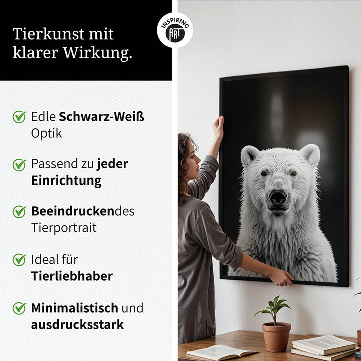 Poster: Tierporträt Eisbär "Nanuk" in Schwarz-Weiß