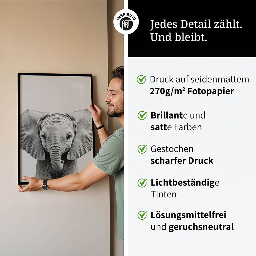 Poster: Tierporträt Elefant "Kaya" in Schwarz-Weiß