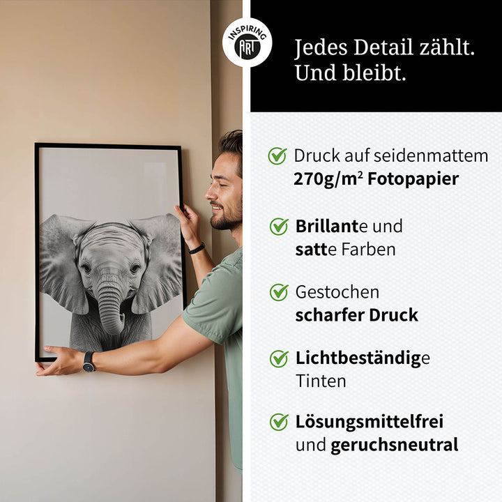 Poster: Tierporträt Elefant "Kaya" in Schwarz-Weiß