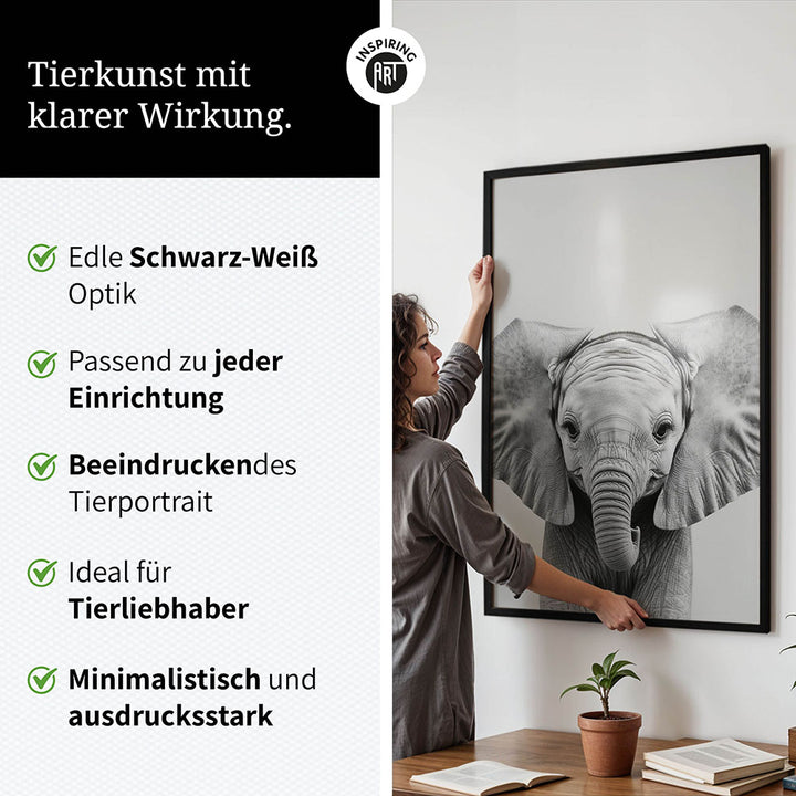 Poster: Tierporträt Elefant "Kaya" in Schwarz-Weiß