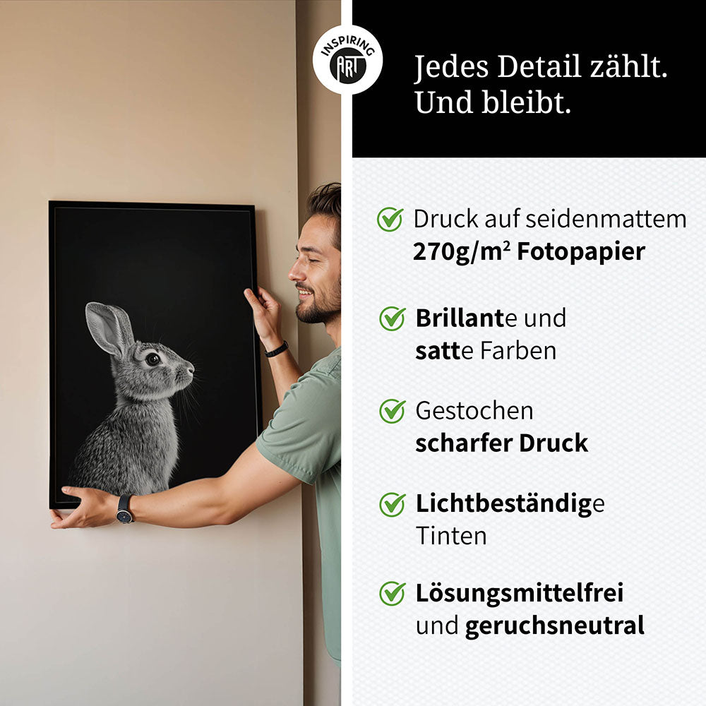 Poster: Tierporträt Hase "Willow" in Schwarz-Weiß