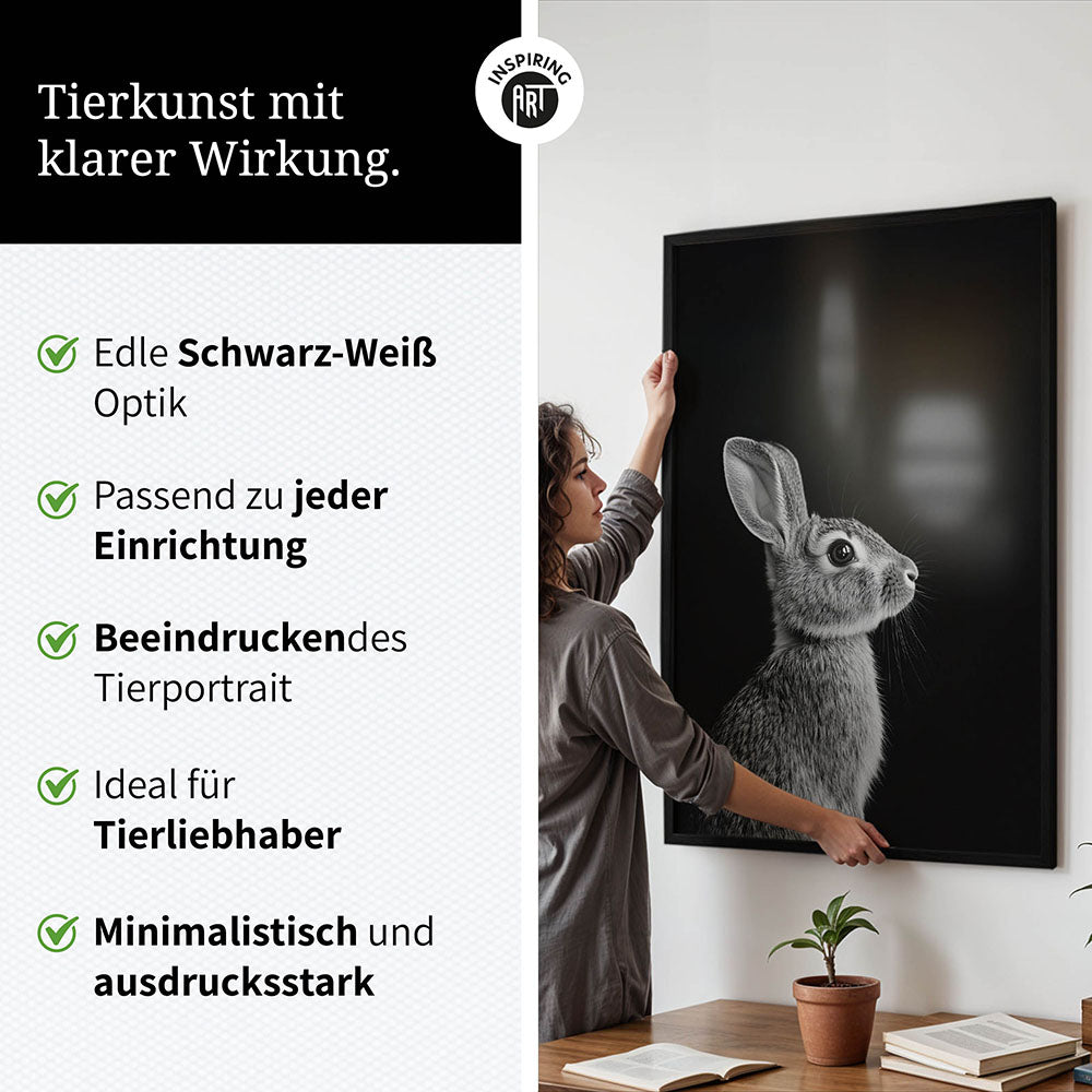 Poster: Tierporträt Hase "Willow" in Schwarz-Weiß
