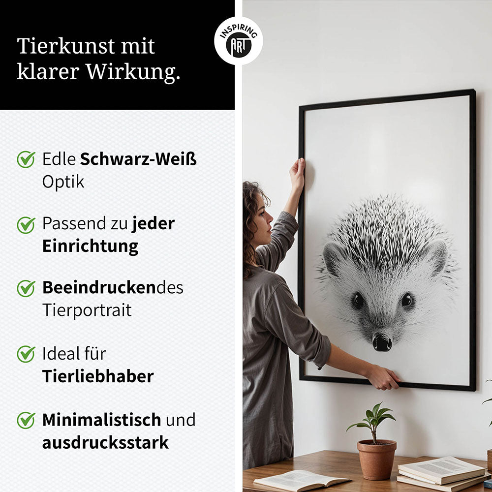 Poster: Tierporträt Igel "Pico" in Schwarz-Weiß