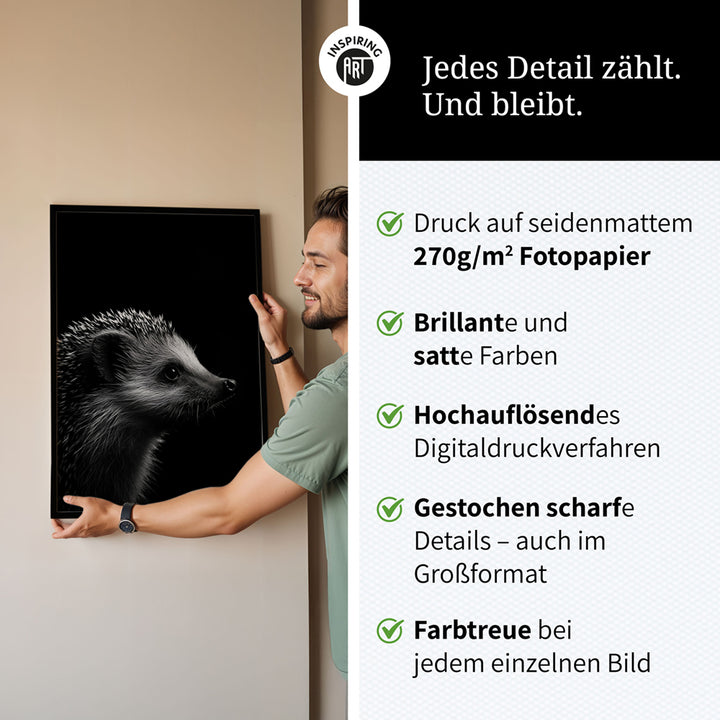 Poster: Tierporträt Igel "Nox" in Schwarz-Weiß