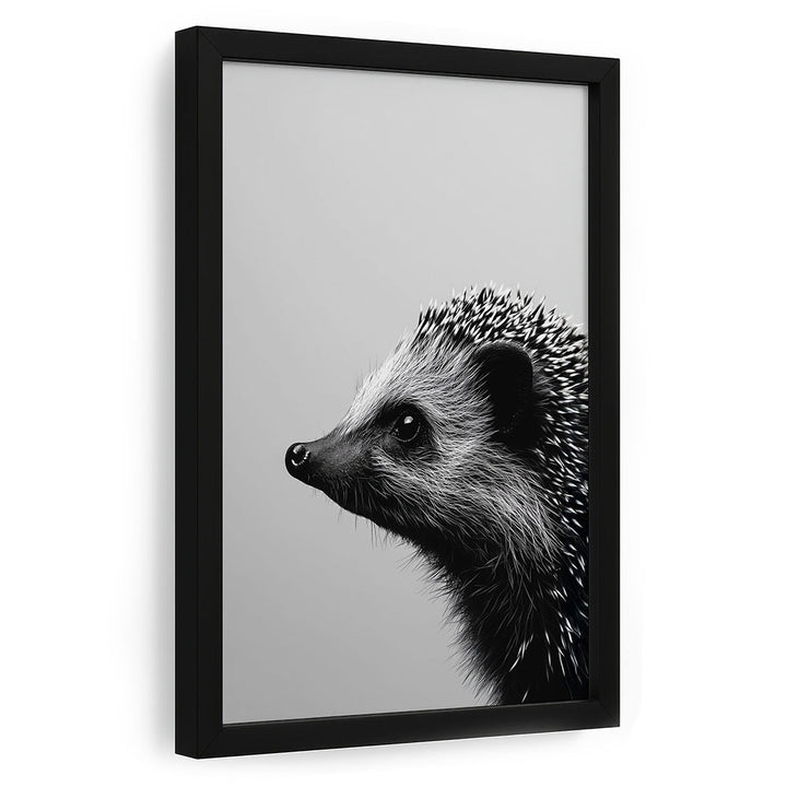 Tierposter mit Rahmen Igel Schwarz Weiß