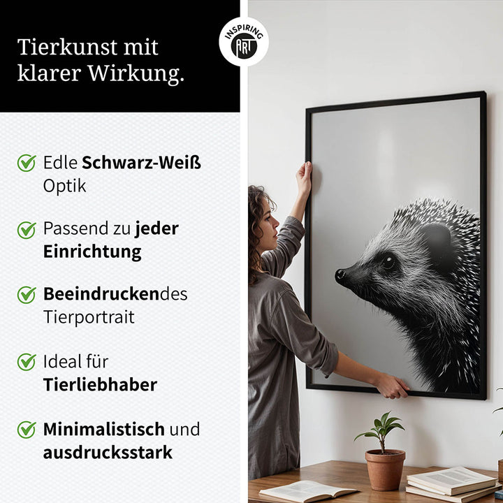 Poster: Tierporträt Igel "Fips" in Schwarz-Weiß