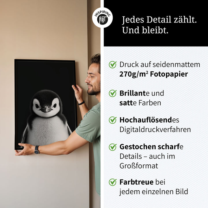Poster: Tierporträt Pinguin "Icy" in Schwarz-Weiß