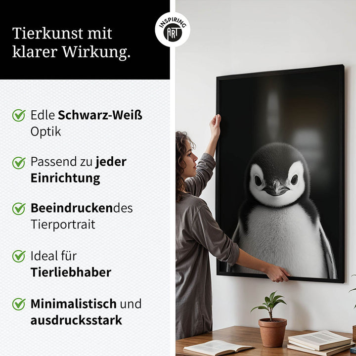 Poster: Tierporträt Pinguin "Icy" in Schwarz-Weiß