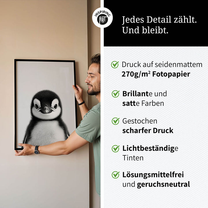 Poster: Tierporträt Pinguin "Flake" in Schwarz-Weiß