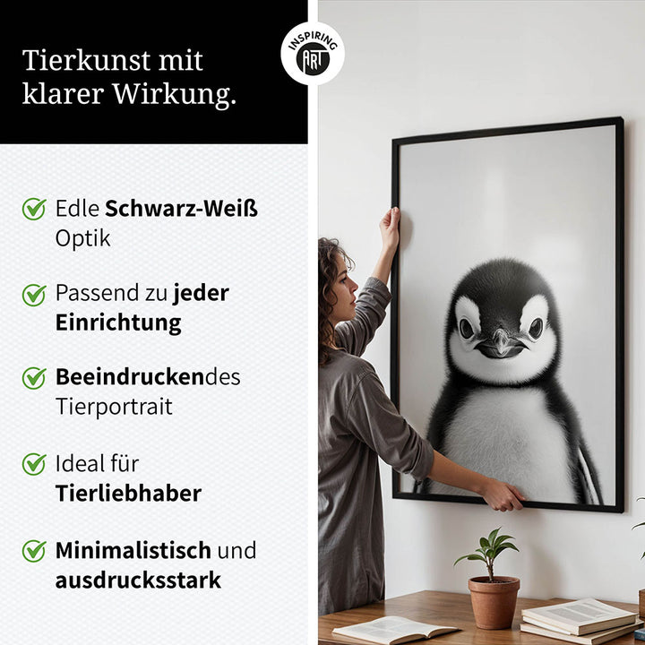 Poster: Tierporträt Pinguin "Flake" in Schwarz-Weiß