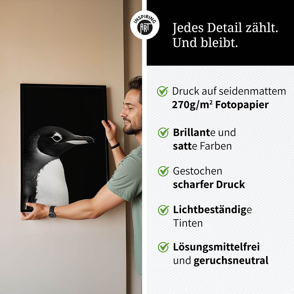 Poster: Tierporträt Pinguin "Nuka" in Schwarz-Weiß