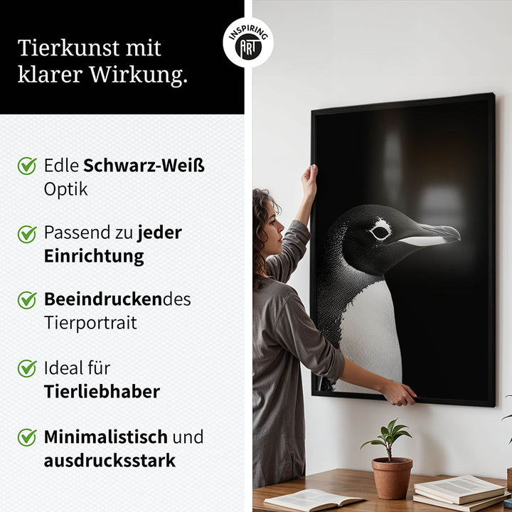Poster: Tierporträt Pinguin "Nuka" in Schwarz-Weiß