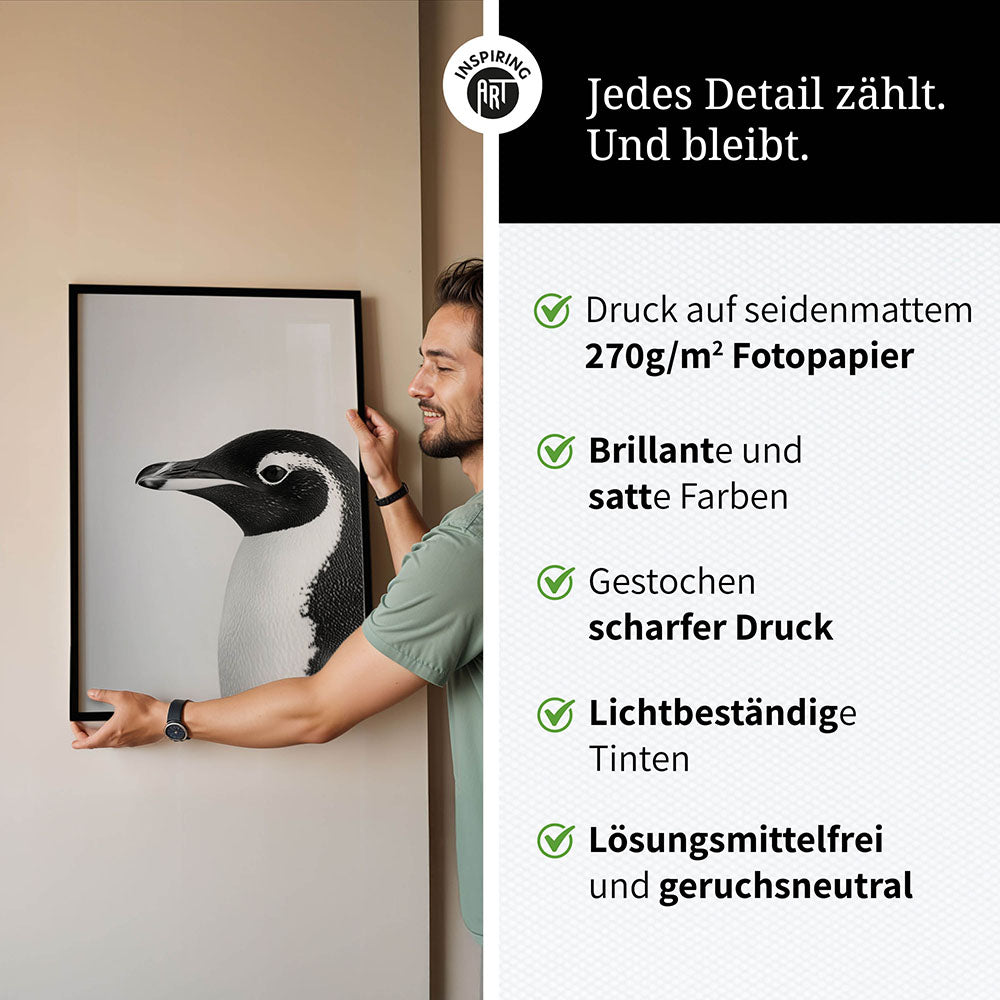 Poster: Tierporträt Pinguin "Marble" in Schwarz-Weiß