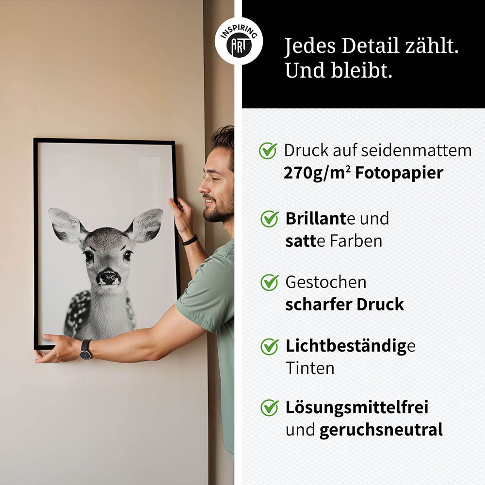 Poster: Tierporträt Reh "Hazel" in Schwarz-Weiß