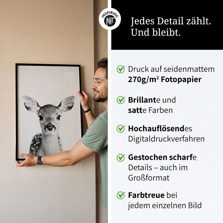 Poster: Tierporträt Reh "Hazel" in Schwarz-Weiß