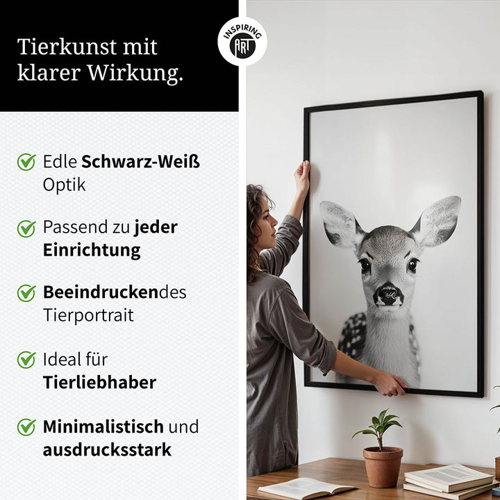 Poster: Tierporträt Reh "Hazel" in Schwarz-Weiß