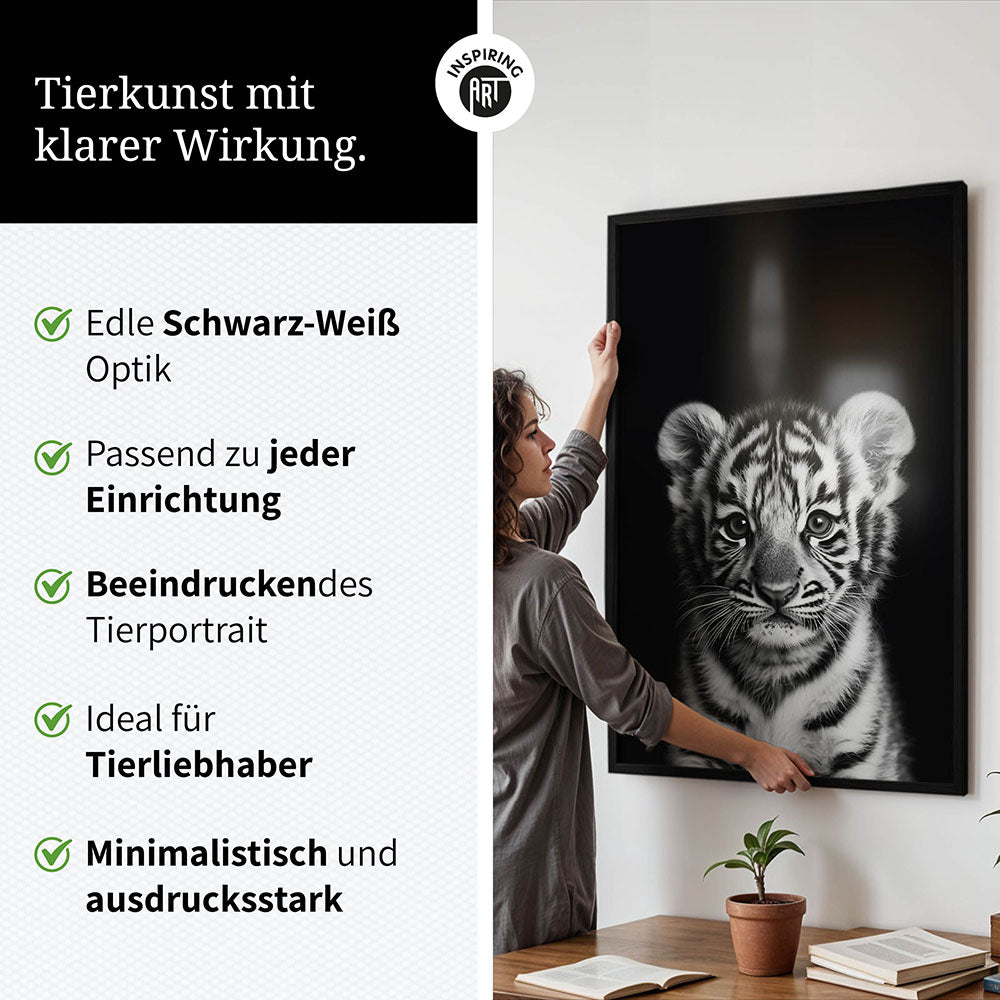 Poster: Tierporträt junger Tiger "Zuko" in Schwarz-Weiß
