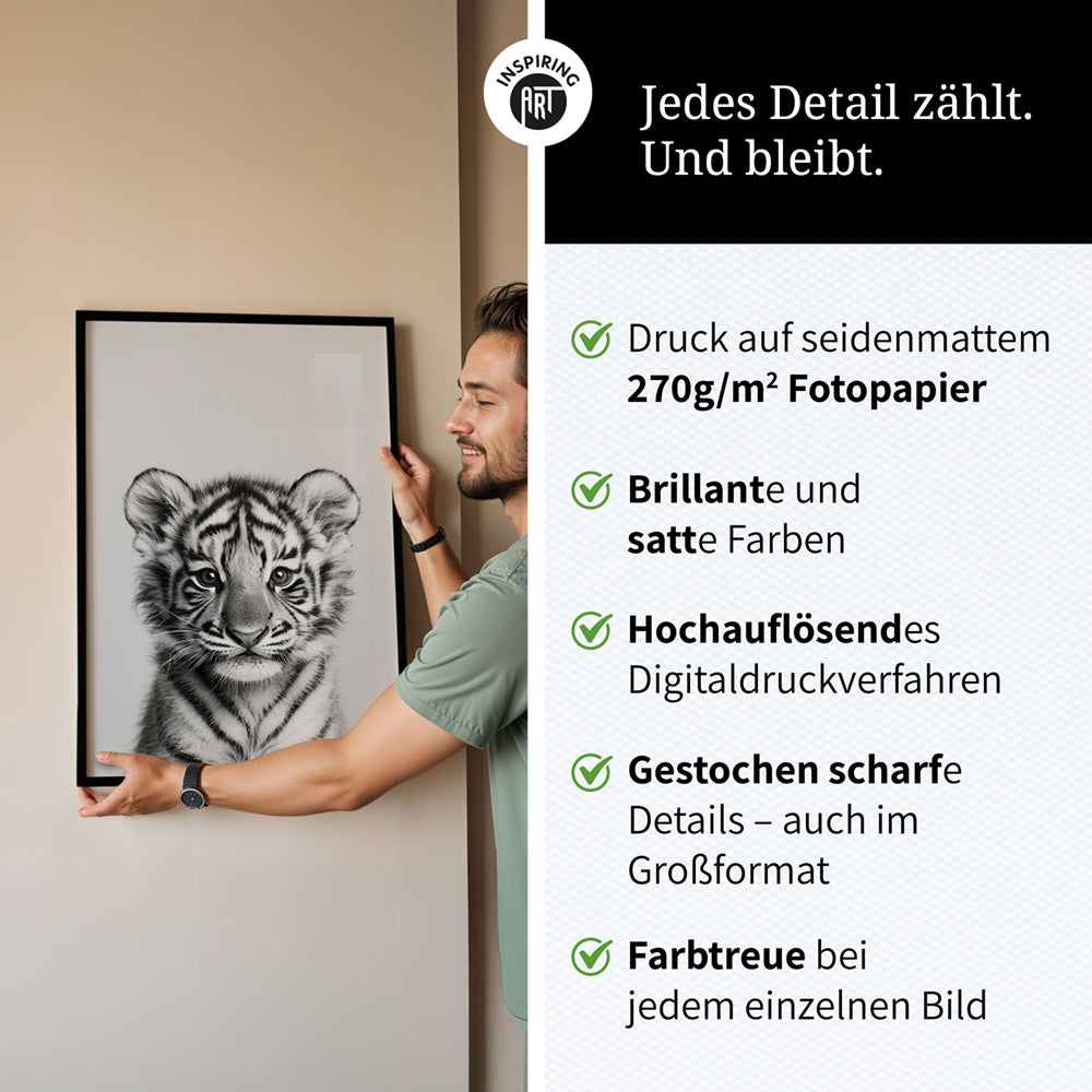Poster: Tierporträt Tiger "Raja" in Schwarz-Weiß