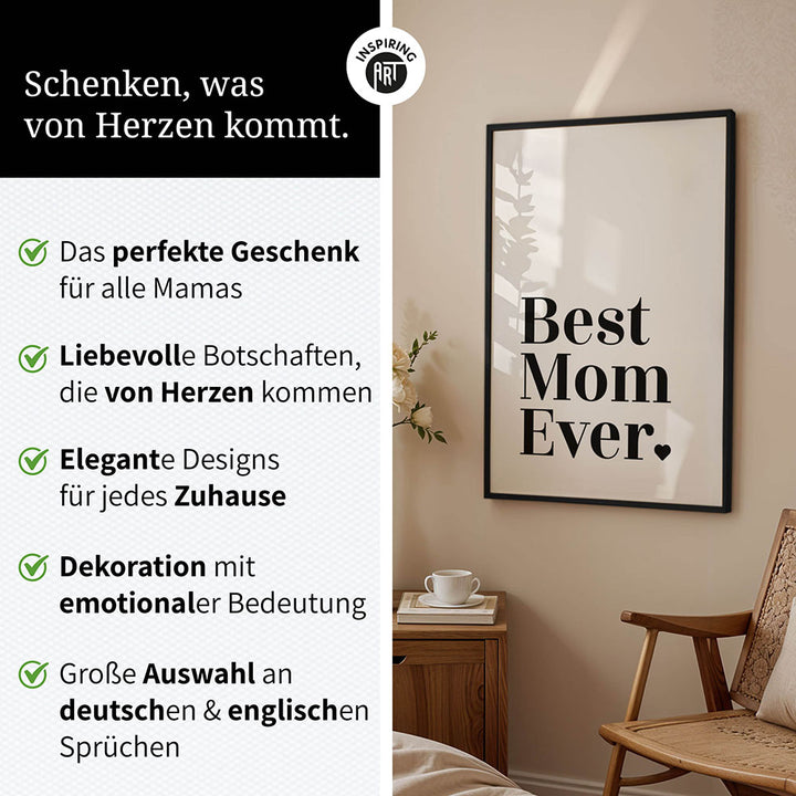 "Best mom ever" Typografie - Poster in Weiß-Schwarz