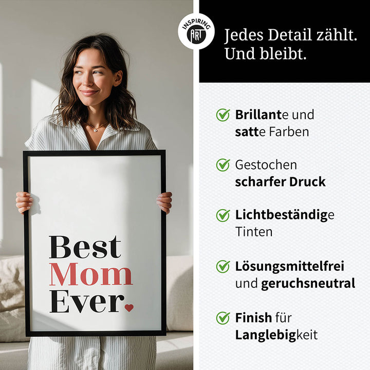 "Best mom ever" Typografie - Poster in Weiß-Schwarz-Rot