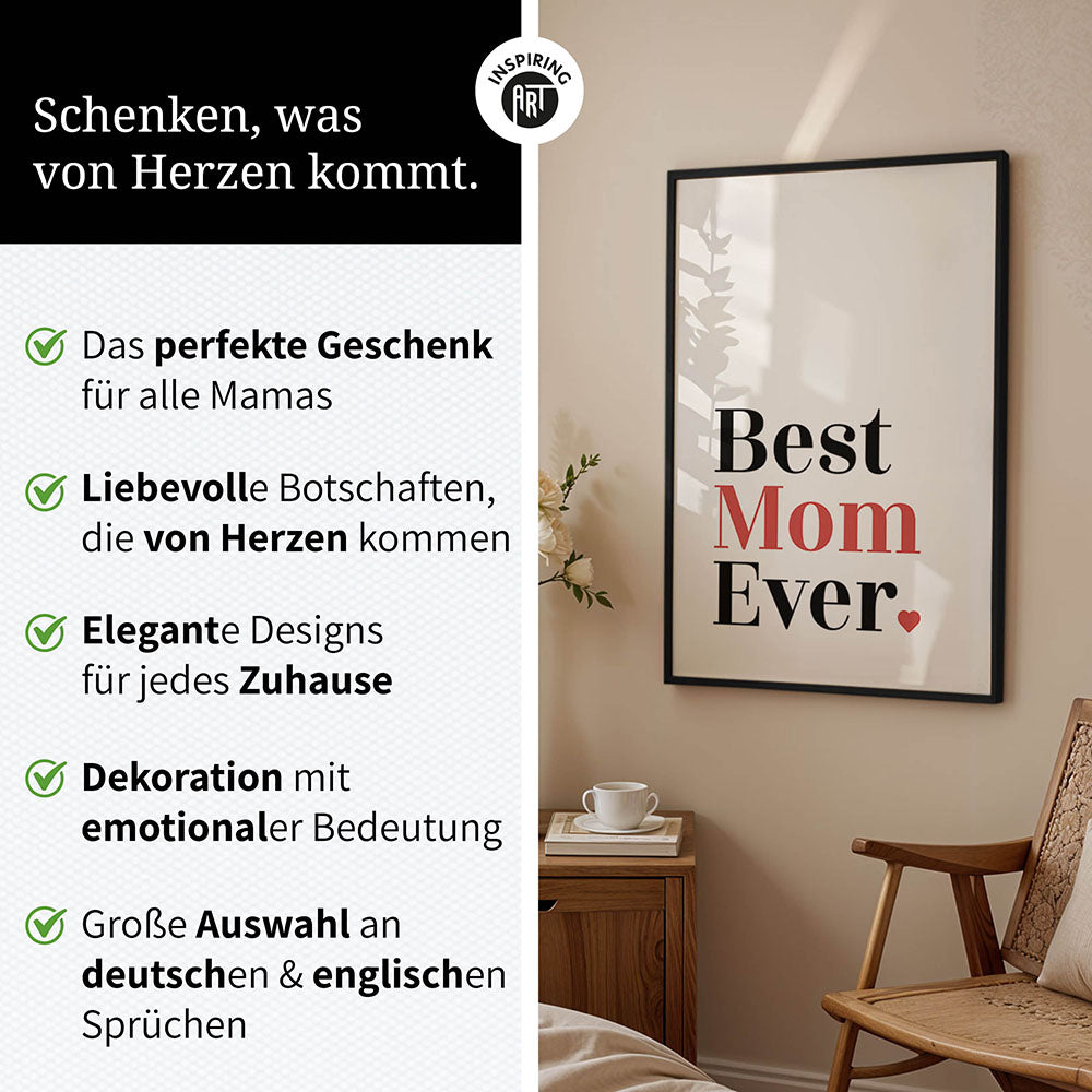 "Best mom ever" Typografie - Poster in Weiß-Schwarz-Rot