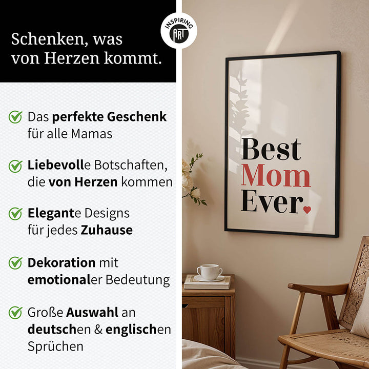 "Best mom ever" Typografie - Poster in Weiß-Schwarz-Rot