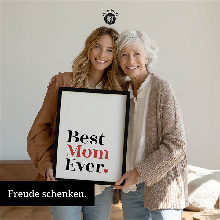 "Best mom ever" Typografie - Poster in Weiß-Schwarz-Rot