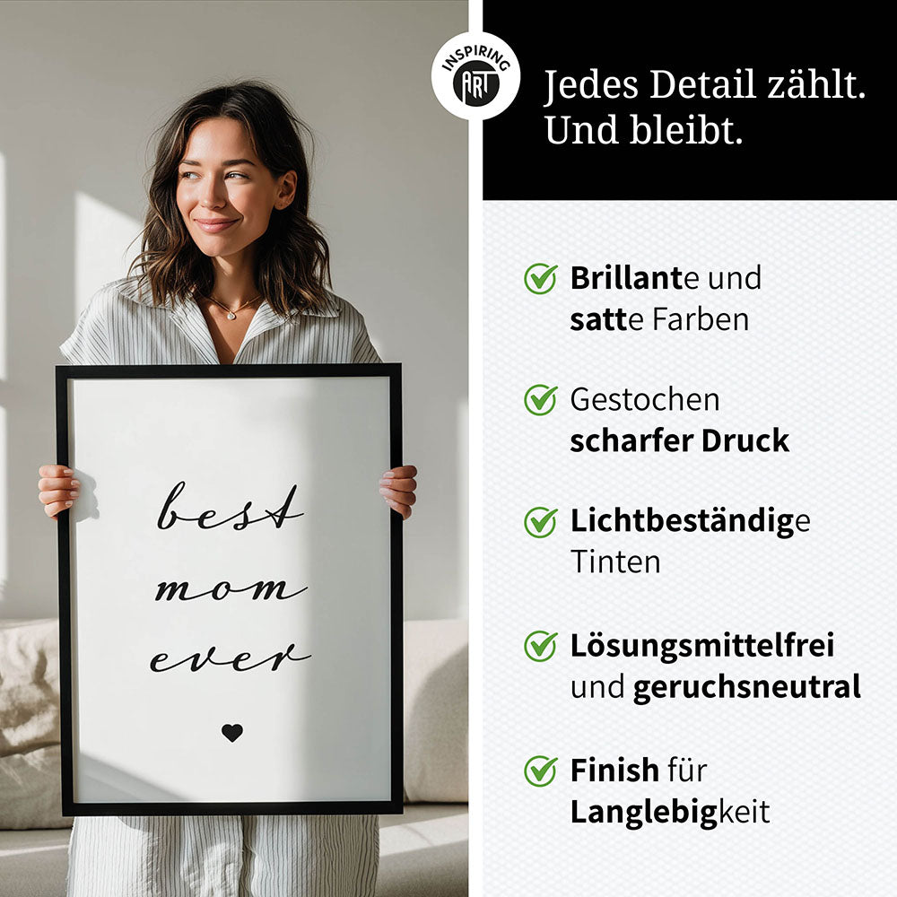 "Best mom ever" Typografie - Poster in Weiß-Schwarz