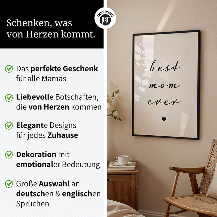 "Best mom ever" Typografie - Poster in Weiß-Schwarz