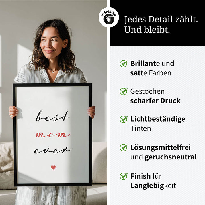 "Best mom ever" Typografie - Poster in Weiß-Schwarz-Rot