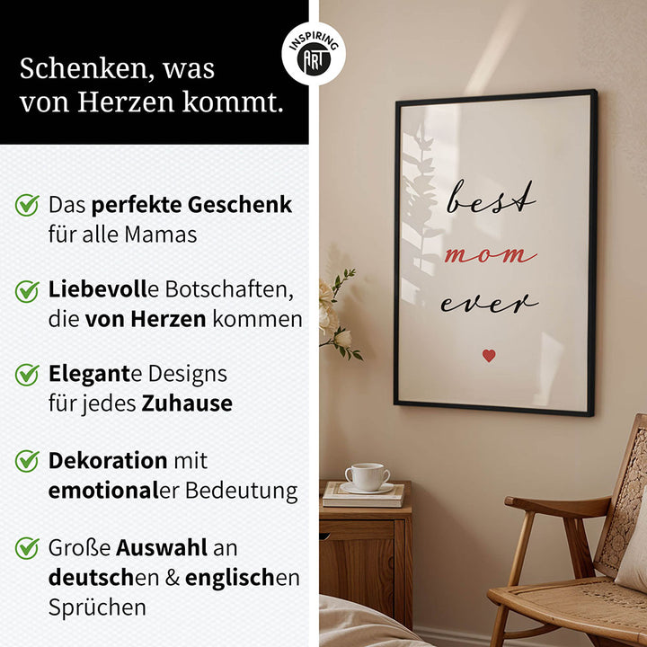 "Best mom ever" Typografie - Poster in Weiß-Schwarz-Rot