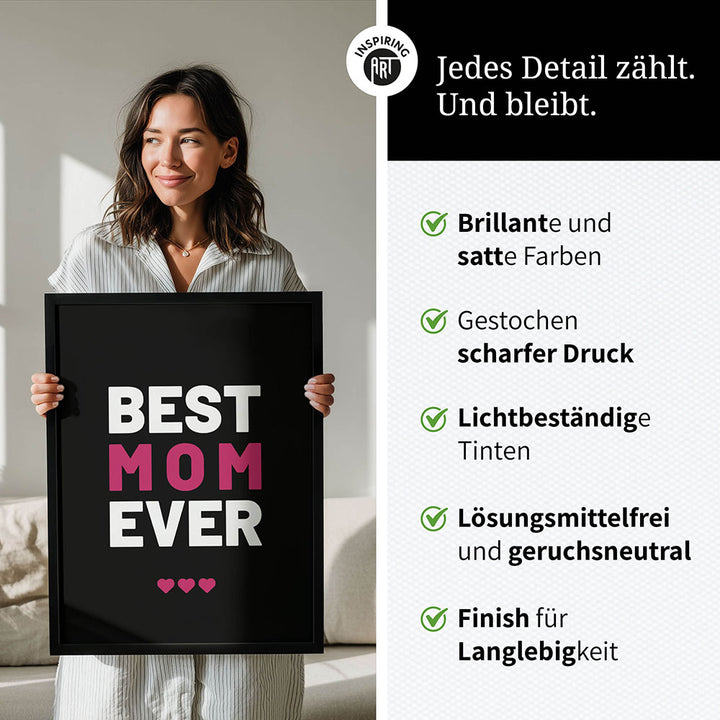 "Best mom ever" Typografie - Poster in Schwarz-Weiß-Pink