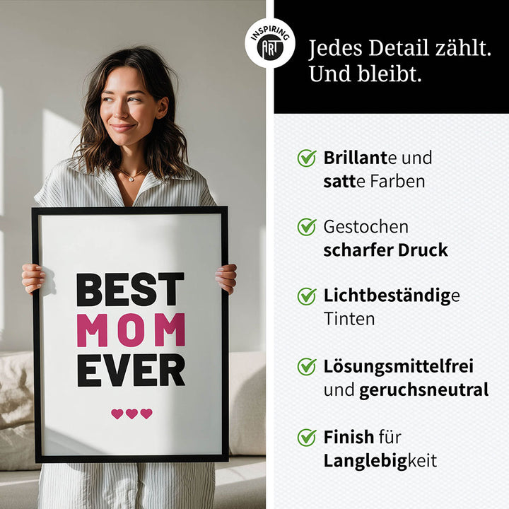 "Best mom ever" Typografie - Poster in Weiß-Schwarz-Pink