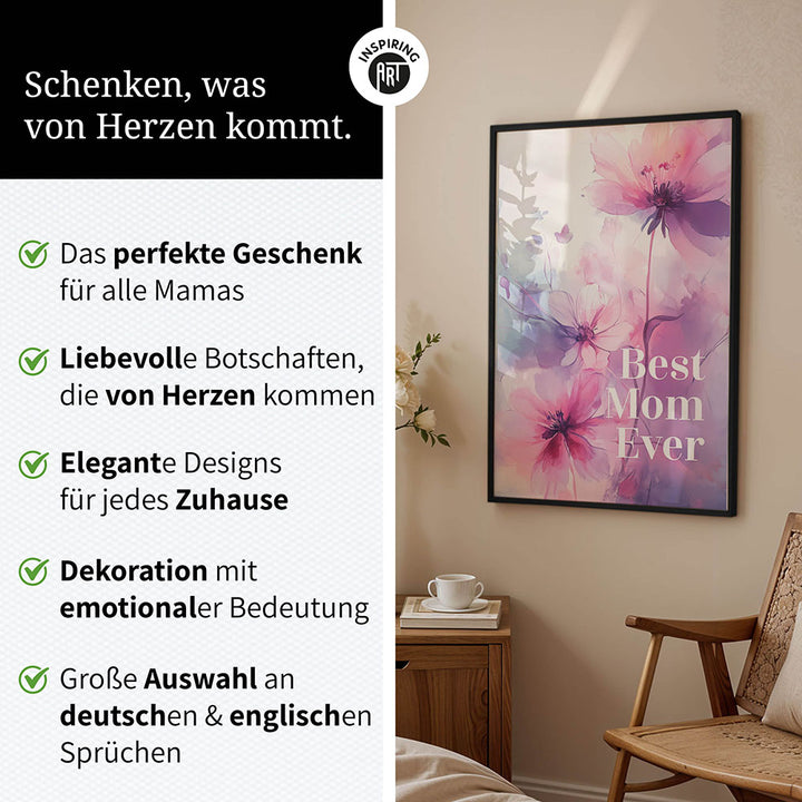 "Best mom ever" Lila Blumen - Poster bunt