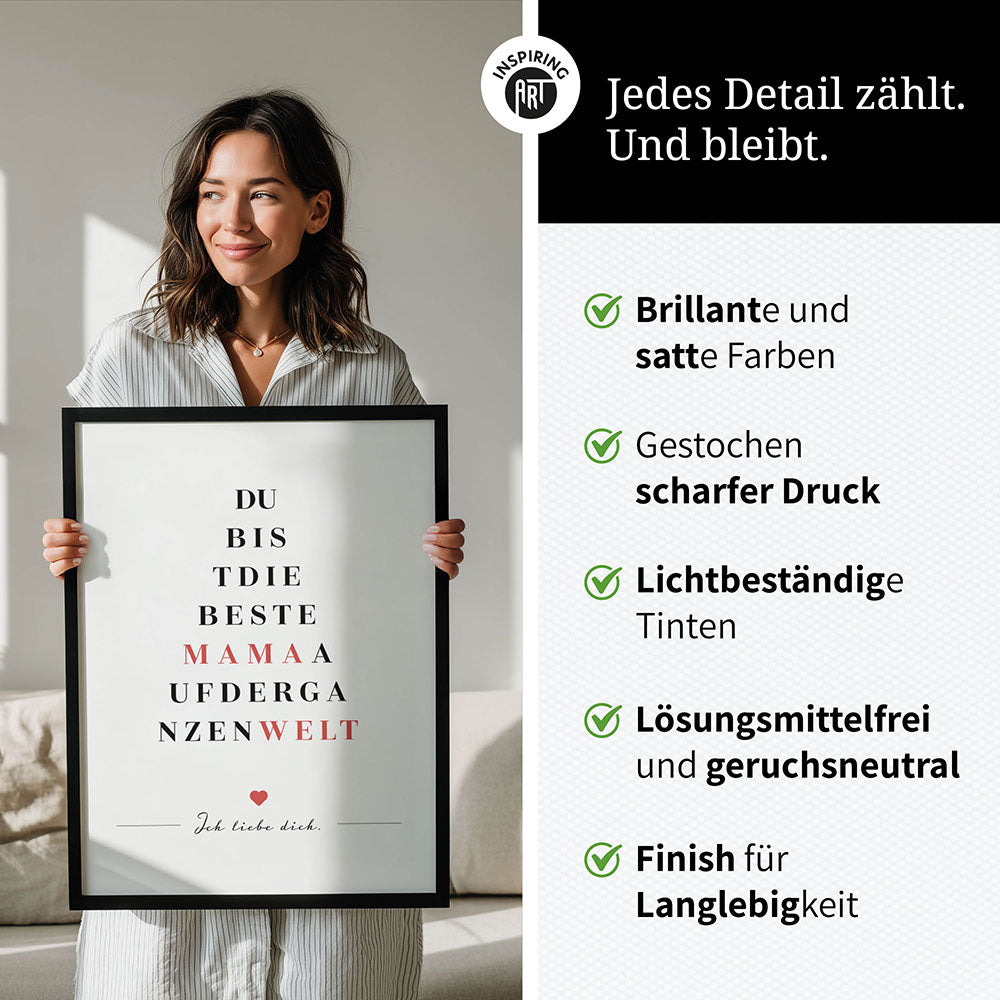 "Du bist die beste Mama auf der ganzen Welt" - Poster in Weiß-Schwarz-Rot