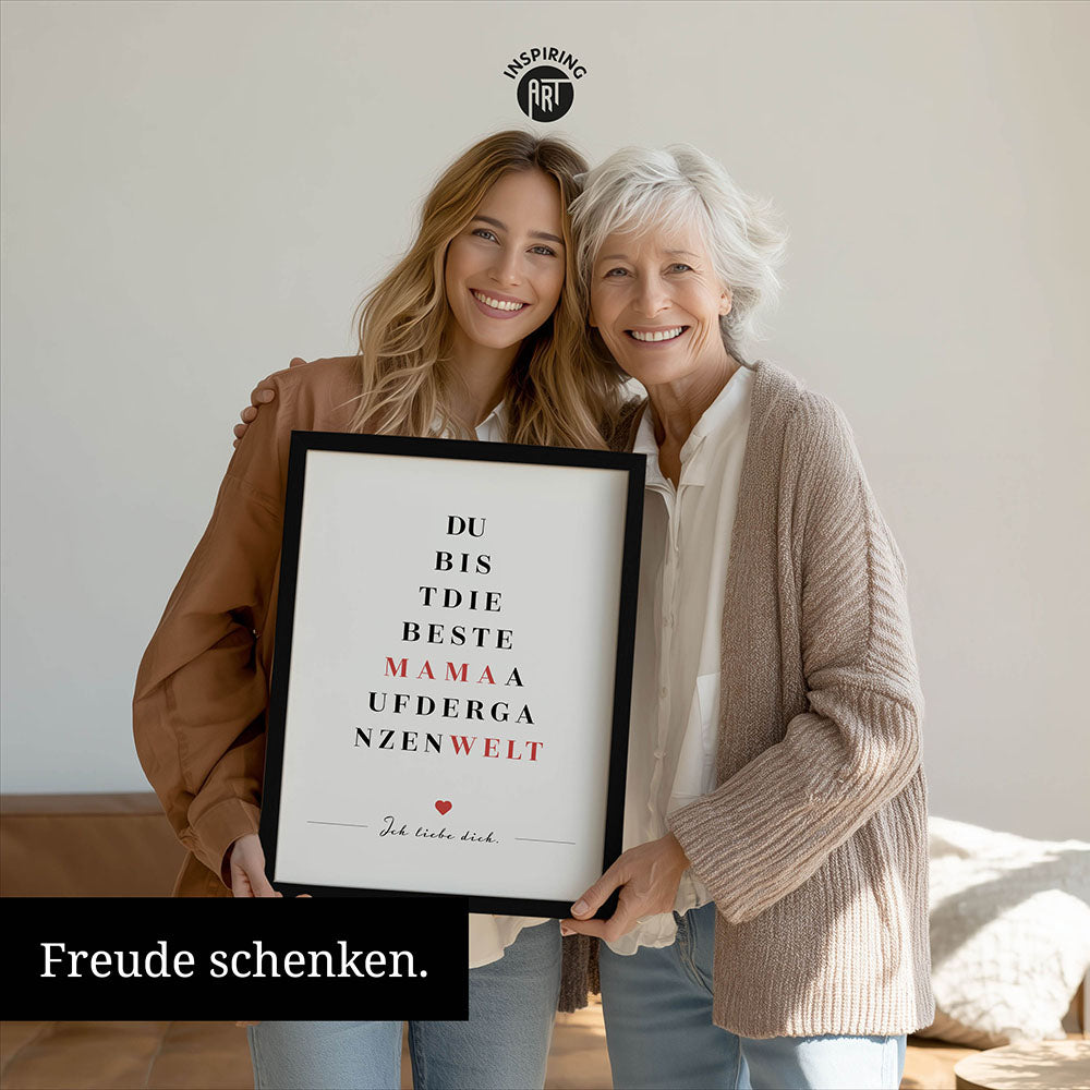 "Du bist die beste Mama auf der ganzen Welt" - Poster in Weiß-Schwarz-Rot