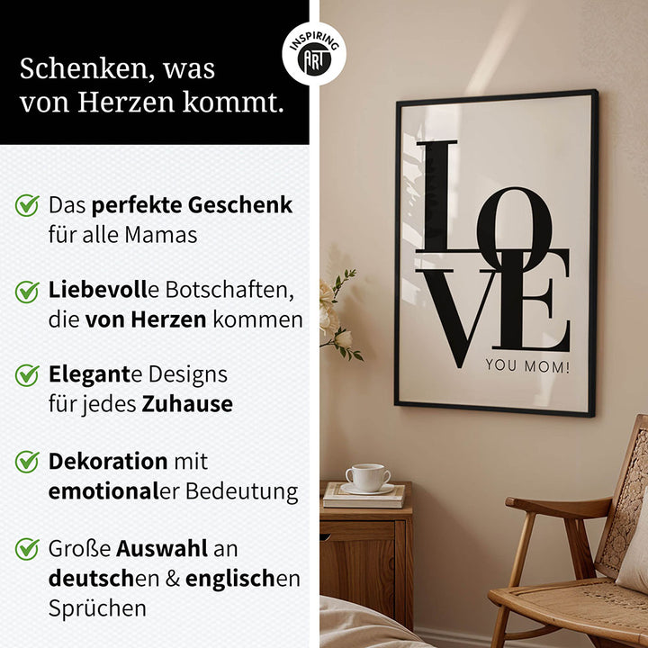 "Love you Mom" - Poster in Weiß-Schwarz