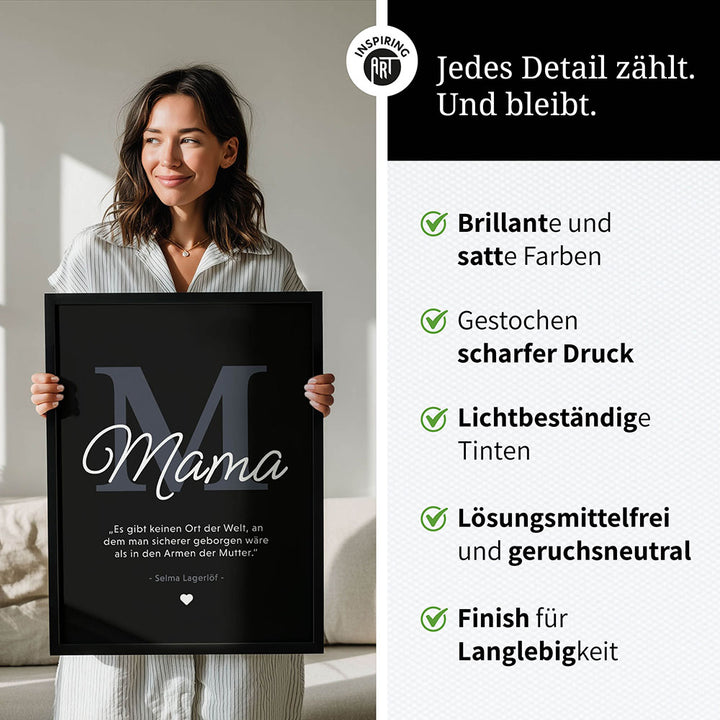 Mama-Zitat von Selma Lagerlöf - Poster in Schwarz-Weiß