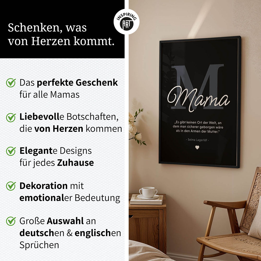 Mama-Zitat von Selma Lagerlöf - Poster in Schwarz-Weiß