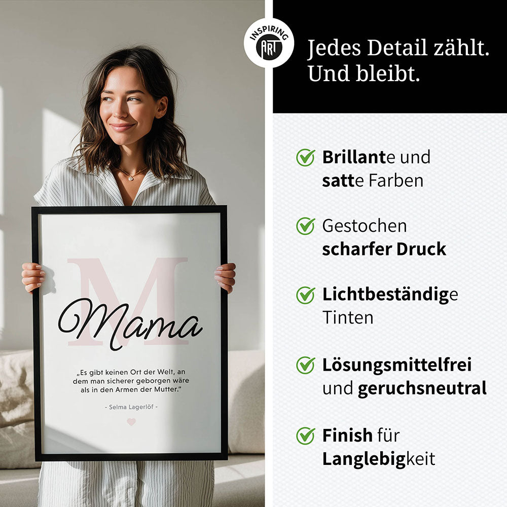 Mama-Zitat von Selma Lagerlöf - Poster in Schwarz-Weiß-Rosa