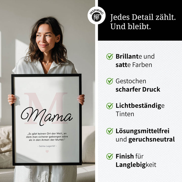Mama-Zitat von Selma Lagerlöf - Poster in Schwarz-Weiß-Rosa