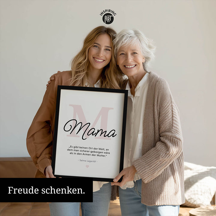 Mama-Zitat von Selma Lagerlöf - Poster in Schwarz-Weiß-Rosa