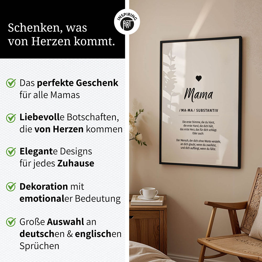 Mama - Wortdefinition - Poster in Weiß-Schwarz