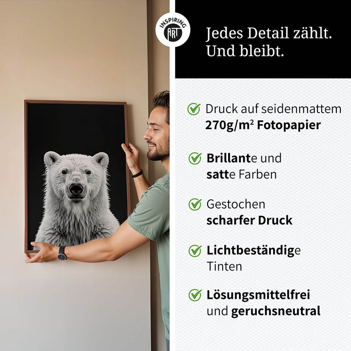 Poster: Tierporträt Eisbär "Nanuk" in Schwarz-Weiß