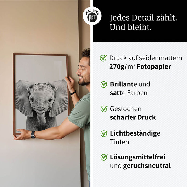 Poster: Tierporträt Elefant "Kaya" in Schwarz-Weiß