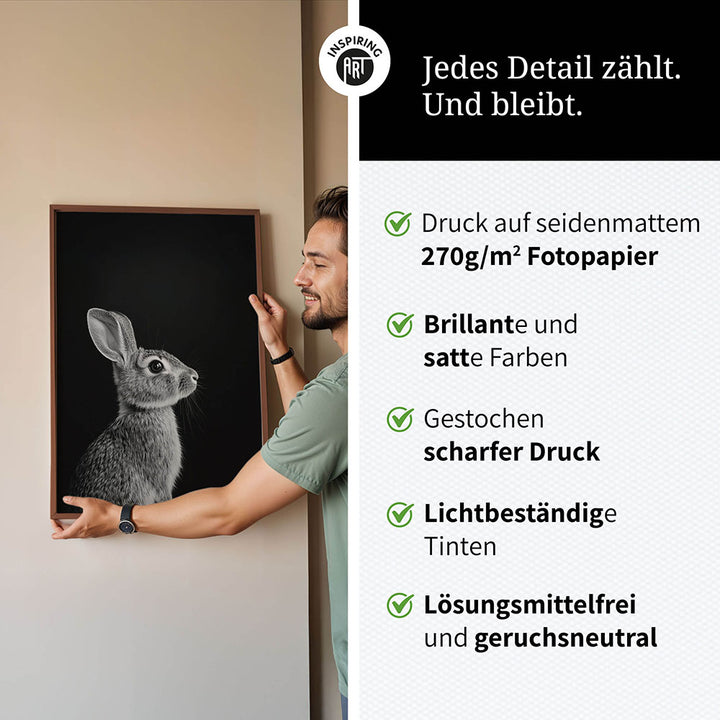Poster: Tierporträt Hase "Willow" in Schwarz-Weiß