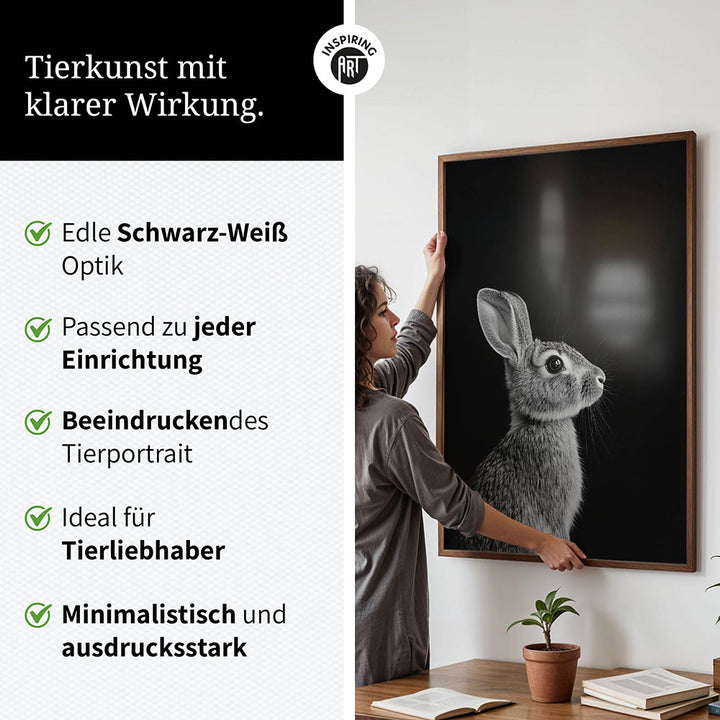 Poster: Tierporträt Hase "Willow" in Schwarz-Weiß