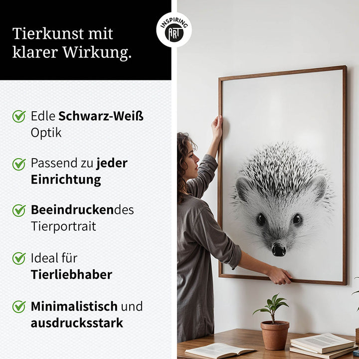 Poster: Tierporträt Igel "Pico" in Schwarz-Weiß