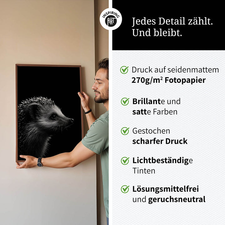 Poster: Tierporträt Igel "Nox" in Schwarz-Weiß