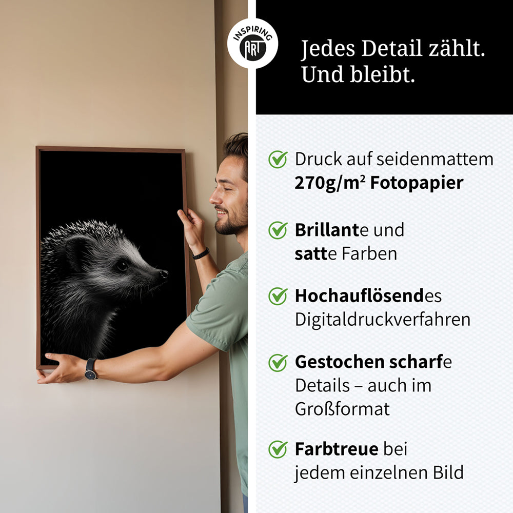 Poster: Tierporträt Igel "Nox" in Schwarz-Weiß